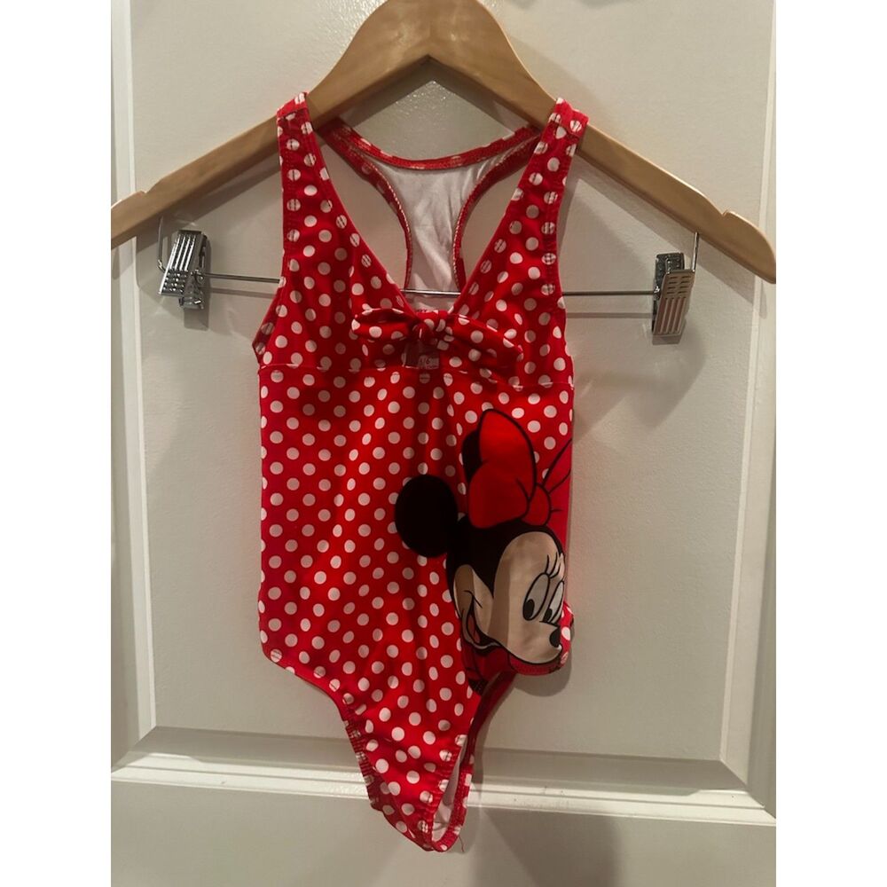 Disney Junior Minnie Mouse Red Polka Dot Girl Swimsuit Size 5/6